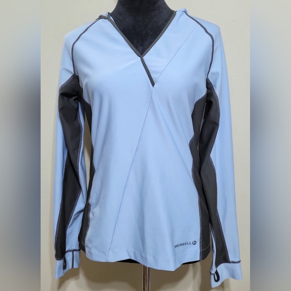 Merrell Opti Wick Hiking Pullover Hooded Blue Gray Active Top Medium - Picture 1 of 10